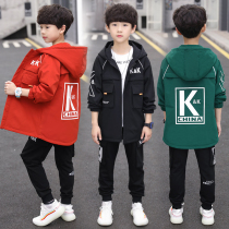 Childrens bodice coat coat 2021 Spring and Autumn new little boy student sports fashion hooded trench coat tide