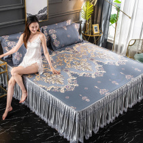 Ice Silk Mat Bed Dress Cool Mat three sets Summer 1 8m beds Machine Washable Air Conditioning Mat 1 5m lace edge Foldable