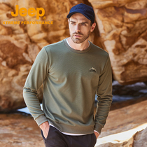 Jeep Jeep Round Neck Sweater Autumn Plus Velvet T-shirt Solid Color Embroidery Mens Fashion Snow Mountain Print Top