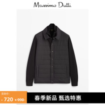Seasonal specials Massimo Dutti mens Panels knitted sleeves quilted black casual coat 00914310800