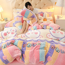 Coral fleece four-piece winter plus velvet padded bed milk flannel double-sided sheet suede quilt cover winter 3