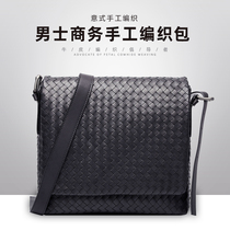 Woven leather mens Hand bag horizontal leather Business Mens bag casual soft leather shoulder crossbody briefcase tide