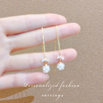 Butterfly Knot Earrings 2022 New Tide Pearl Earrings Female Long style Temperament Su Earrings Mesh Red Unique Earline