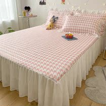 Bed cover summer ice silk mat girl heart washable bedding high-grade bed skirt three-piece princess style home