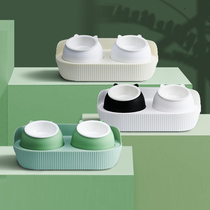 WQW Pet Cat Bowl Ceramic Food Basin Protection Cervical Spine Grain Basin Cat Rice Bowl water Bowl Anti-Overturning Double Bowl Dog Bowl