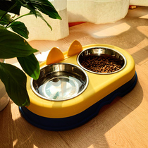 Pet cat bowl double bowl protection cervical spine cat food bowl stainless steel water bowl anti-knock dog bowl kitten supplies