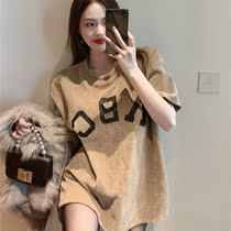 Grinding short sleeves T-shirt Women in spring medium long style printed 100 hitch bottom-shirt loose and slim cover with a hitch