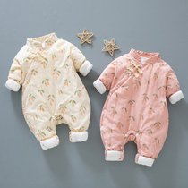 Baby thin cotton jumpsuit autumn and winter baby girl winter Chinese style ha clothes newborn cotton warm clothes cotton