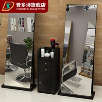 Solid wood barber shop mirror hairdressing shop mirror table Net red makeup single-sided mirror hair salon hot dyeing floor mirror fitting mirror