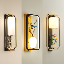All-copper new Chinese wall lamp Zen living room Teahouse Villa Corridor aisle lamp Stair platform Bedroom bedside wall lamp