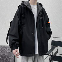 Fake two-piece overalls jacket mens spring and autumn season 2022 new plus size loose spring jacket trend versatile ins