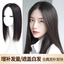 Hand-woven needle replacement block long hair reissued head top female cover white hair wig real hair no trace invisible Liu Hai film