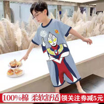 Pure Cotton Children Conjoined Sleeping Clothes Spring Summer Thin Boy Boy Summer CUHK Boy Boy Conjoined Air Conditioning Suit Anti Kick Short Sleeve