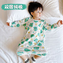 Childrens home one-piece clothes pure cotton short sleeve sleeping skirt anti-kick by male and female baby climbing clothes in childrens sleepwear spring and summer