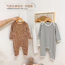 Baby Long Sleeve Conjoined Pajamas Harater Spring Autumn Money for men and women Conjoined Clothes Climbing Suit Newborn Streaks of Striped Home Clothing