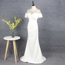 White dress dress skinny fish tail hip nail Bead Dress elegant temperament elegant host art Test evening dress
