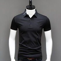 Summer mens double mercerized cotton short-sleeved T-shirt lapel business POLO shirt Slim-fit embroidered ice silk young and middle-aged top