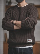 Toilwear Japanese retro round neck thick thick wool sweater knitted loose sweater men with solid color autumn and winter New