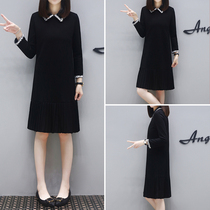 Mealiers black dress women 2021 Spring and Autumn New loose slim size bottoming long sleeve straight skirt winter