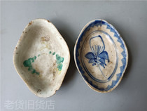  Antique bag old bag real door old Republic of China small plate blue and white pastel plate two collectibles for sale together