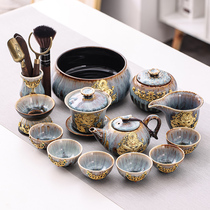 Light luxury kiln transformed into a gilt Kung Fu tea set Pot set Office Chinese ceramic tea set cup set