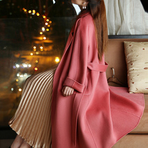 Cedar powder double-sided cashmere coat womens long model 2021 New loose high-end Carmine coat