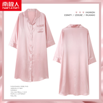 South Pole Sleeping Dress Womens Summer Ice Silk Sexy Thin 70% sleeves True Silk Summer long Shirt Sleeping dresses