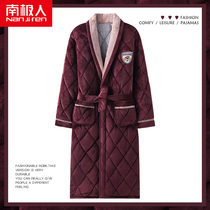 Antarctic nightgown mens winter thickened long flannel three-layer cotton bathrobe plus fleece robe pajamas autumn and winter