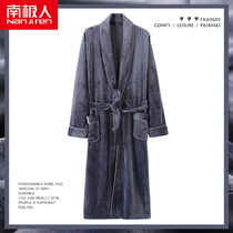 Antarctic nightgown mens autumn and winter warm island velvet long spring and autumn pajamas large size coral fleece thin bathrobe