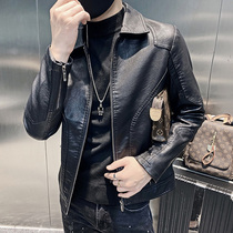 Mens leather jacket Korean version of the trend handsome flying locomotive puleather jacket mens youth slim clothes spring and autumn