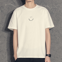 Smiley face short sleeve T-shirt male round collar summer trend minimalist print pure color half sleeve white with undershirt Chauded mens clothing