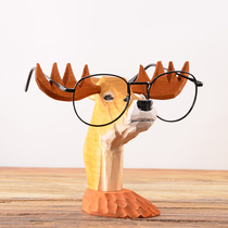 Hand-carved solid wood glasses frame wooden glasses display stand decoration display storage frame wood carved ornaments deer
