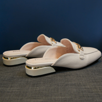 2023 new net red all-match half-support single shoes soft leather Baotou half slippers womens summer wear French mules sandals