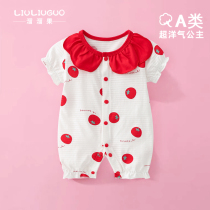 Female Baby Conjoined Clothes Summer Thin New Baby Clothes Full Moon Princess Foreign Air Short Sleeve Khaed Climbing Suit Summer Clothes
