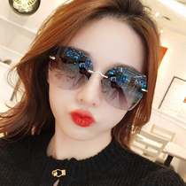 2022 new frameless sunglasses female wave anti-UV large face with thin round face glasses polarized ink mirror female summer