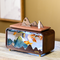 Black walnut solid wood small mini desktop fish tank ecological ultra-white home office living room goldfish creative self-circulation