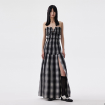 SHOWROOMPLUS 2022 Early Fall Vintage Check High-End Bandeau Dress Womens Haute Couture Long Skirt