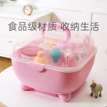 Baby bottle storage box drain drying rack baby tableware storage box portable large with lid dustproof