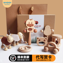 Year of the Ox newborn baby gift box set high-end solid wood toy rattle full moon gift boy 100 days Baby Baby
