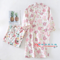 Japanese kimono dressing gown women cotton gauze pajamas and wind cherry blossom bathrobe sweat steamed home clothing thin bathrobe