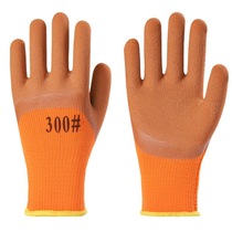 Ten needles plus velvet thickened wrinkle impregnated labor protection gloves non-slip wear-resistant cut cotton gloves