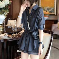 European station sunscreen shirt Hepburn light cooked wind suit womens summer 2020 new European shorts foreign style two-piece set tide