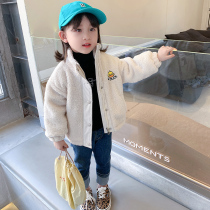 Little yellow duck girl coat winter clothing 2021 new foreign style baby plus velvet thickened autumn and winter Lamb hair childrens clothing winter