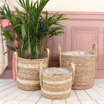 Nordic Straw flower pot paradise bird turtle back bamboo handmade creative weaving flower basket rattan hand flower arrangement home decoration