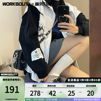 (Tide WOO Exclusive) WORKSOUT (WKST) old washed patch embroidered contrast sweatshirt mens and womens coats