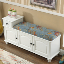 European-style solid wood shoe stool shoe cabinet household door American shoe stool White sitting storage stool storage shoe rack