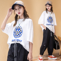 CUHK Tong Girls Summer Clothing Suit 2022 New Internet Red Ocean Gas 12 Year Old Girl Summer Casual Short Sleeve Two Sets