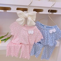 Girls Home Clothes Set 2021 Summer Baby Thin Comfortable Pajamas Childrens foreign-air-conditioned clothes