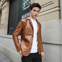 Suit leather suit men 2021 spring and autumn trend slim handsome leather jacket Korean business casual leather suit jacket