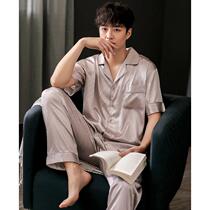 Pajamas mens silk summer short-sleeved trousers can be worn thin casual ice silk mens loungewear two-piece set
